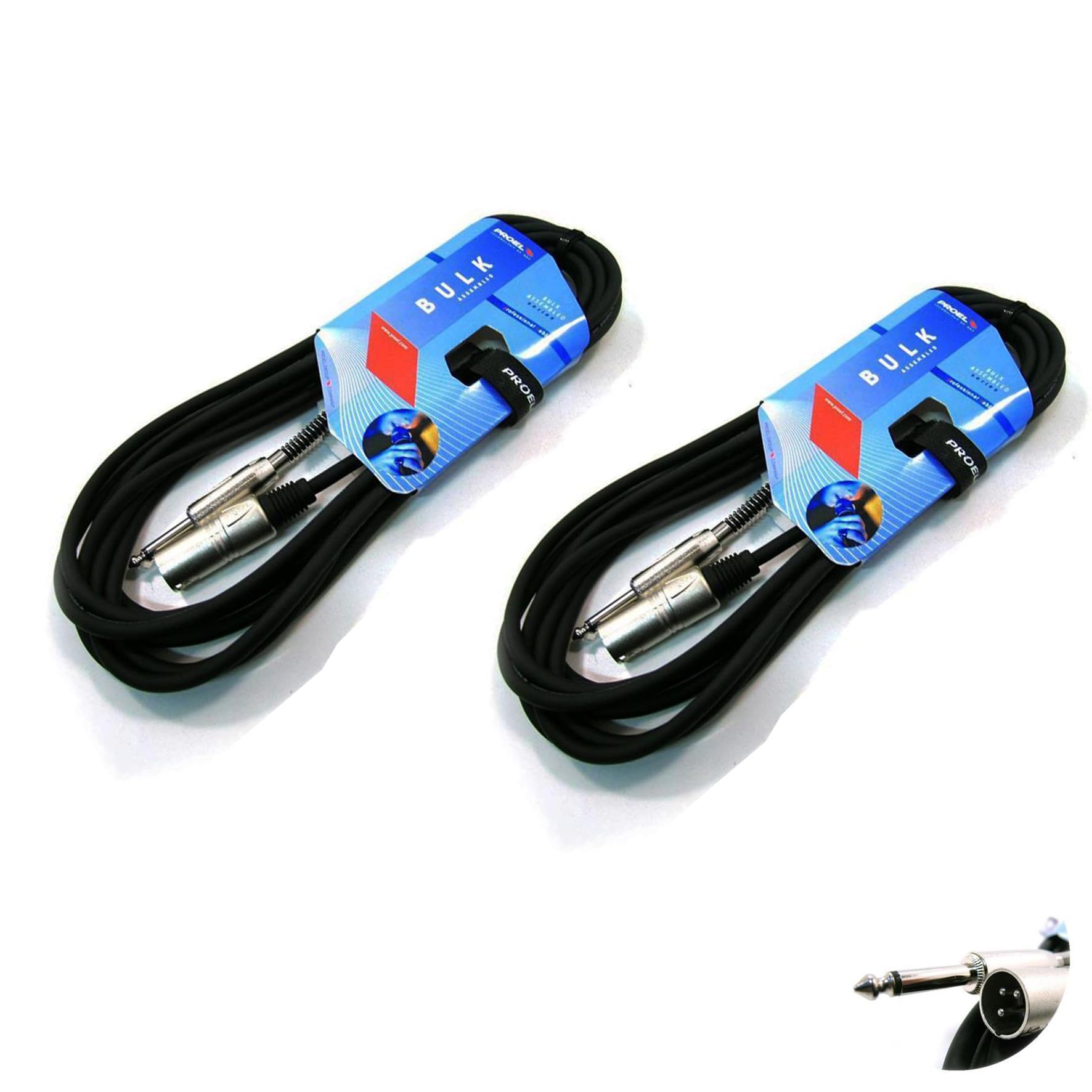 PROEL Coppia di cavi audio BULK220LU10, connettori jack mono 6,3 mm e XLR maschio, 10 m, neri
