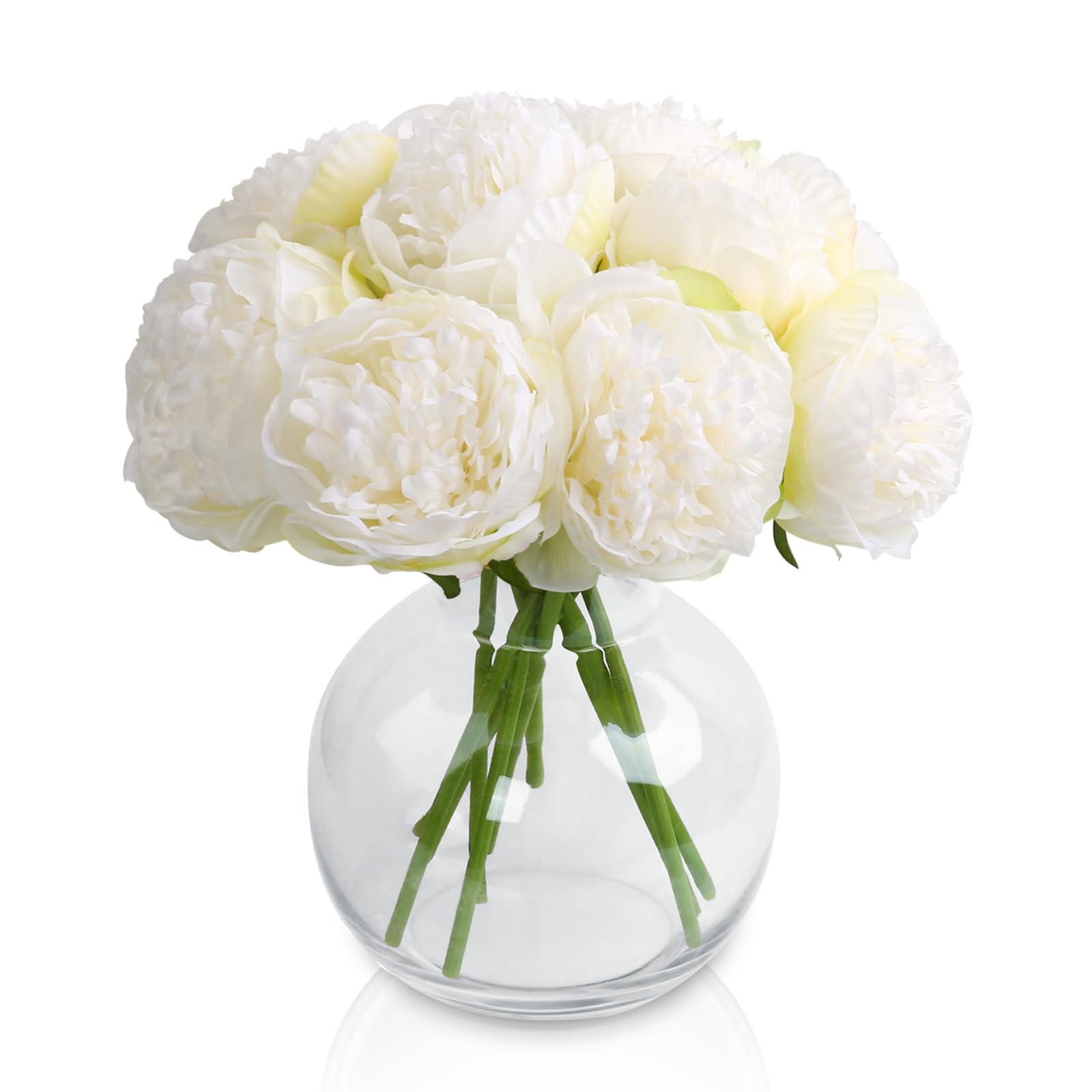 Tuocal 2 Bunches Peony Artificial Flowers, 10 PCS Silk Single Stem Peony Fake Flowers Realistic Bouquet for Wedding Home Party Table Centerpieces Floral Arrangement Hotel Office Decor, Cream White โ image 1