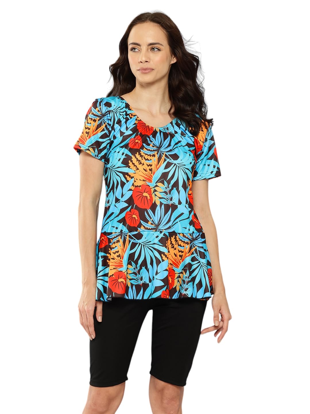 Womens Sports Wear Turqouise-Black Colour Floral Print Nylon Swim Suit-(XS-4XL)-(SW-W-SHM-CA-1115-FIROZI-42)-image-23