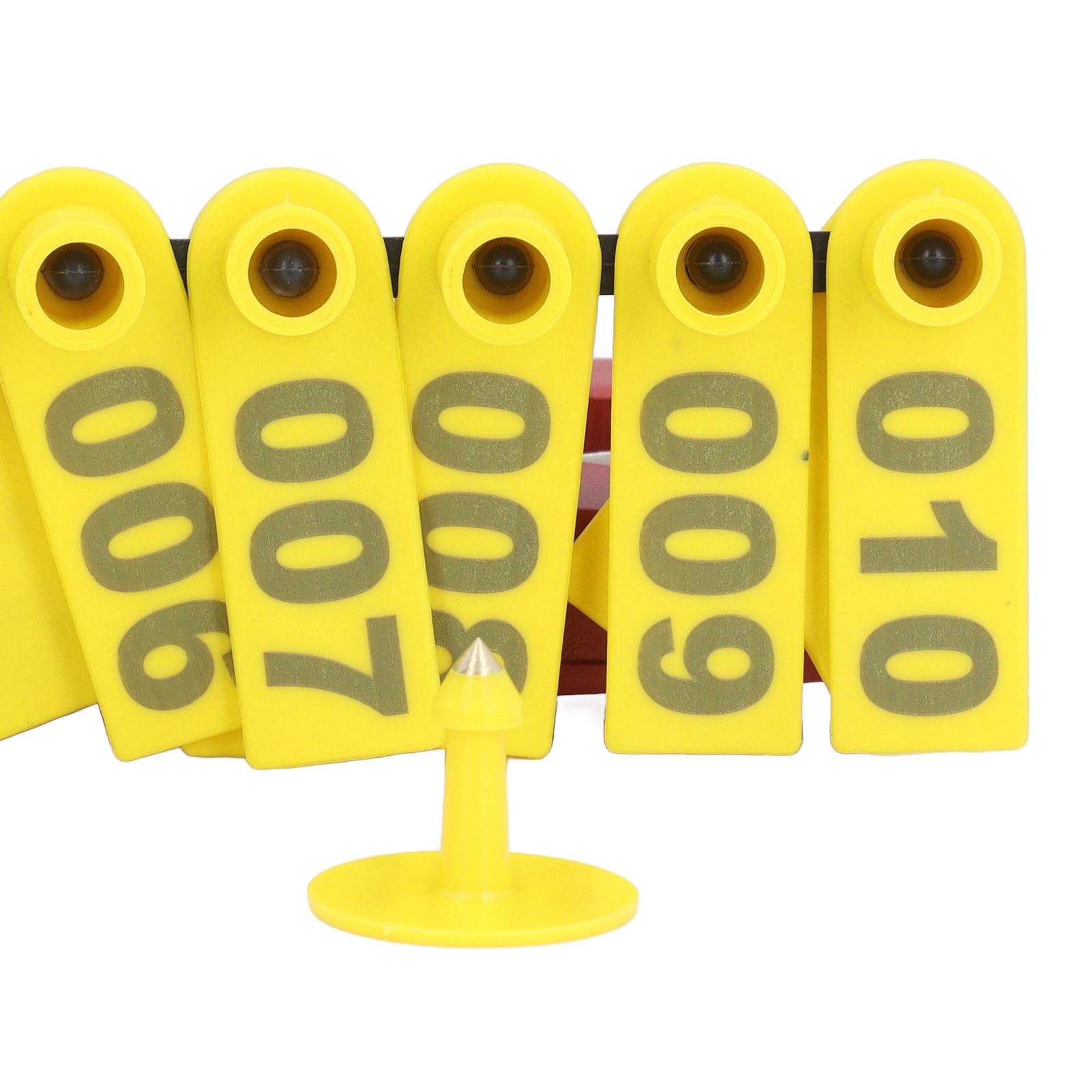1-100 Marchi auricolari numerati per bestiame Marchio auricolare per animali con applicatore per bovini, cavalli, suini, ovini (Yellow Ear Tag with Red Pliers with 2 Ear Tag)