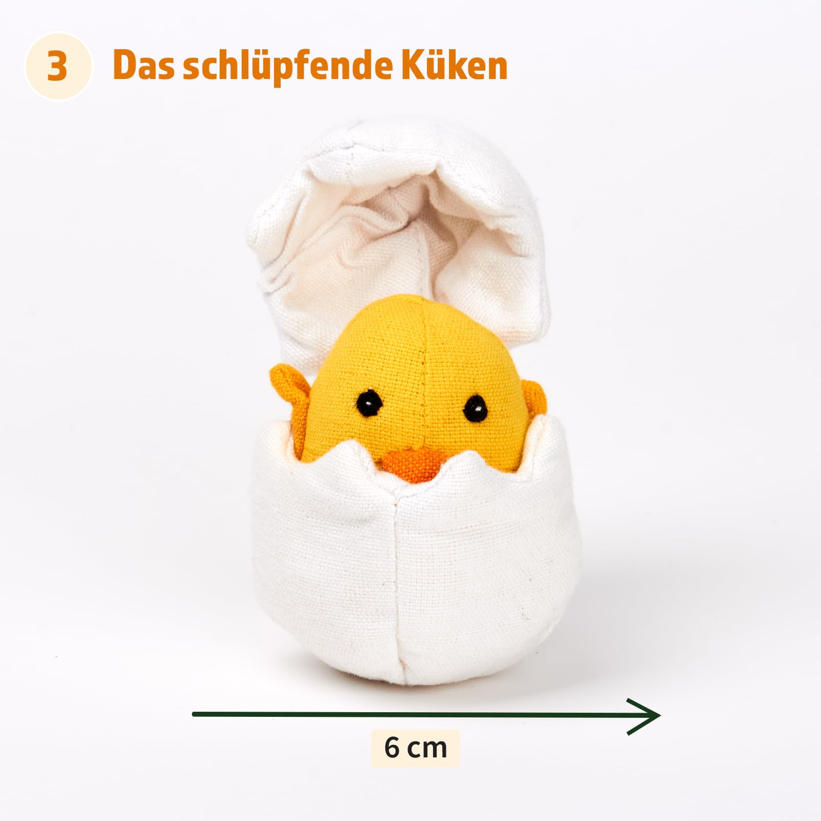 Hagemann Stoffmodell Lebenszyklus Huhn mit Küken – Set, 8-teilig, Außenstoff Fairtrade Bio-Baumwolle | 3 Eier zum Öffnen und Herausnehmen der Küken, Küken & Huhn steckbar | Pädagogisches Lernspielzeug