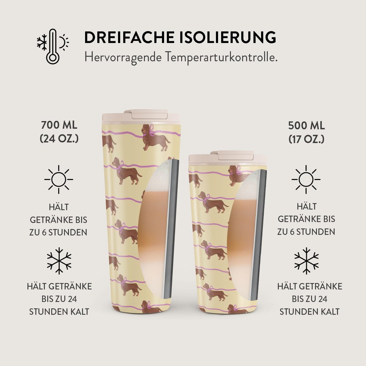 BURGA 500 ml Reisebecher mit Deckel – Isolierter Kaffeebecher aus Edelstahl, hält Getränke 6 Std. heiß und 24 Std. kalt, auslaufsicherer Klappdeckel, passt in Becherhalter