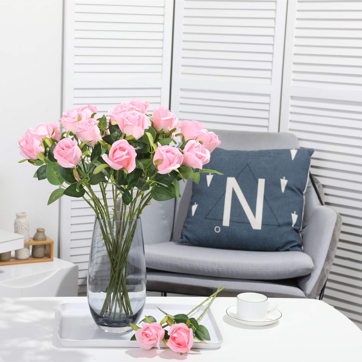 Fiori Artificiali Tifuly - 12 Rose Di Seta, Bouquet Realistico Per Decorazione - Foto 5