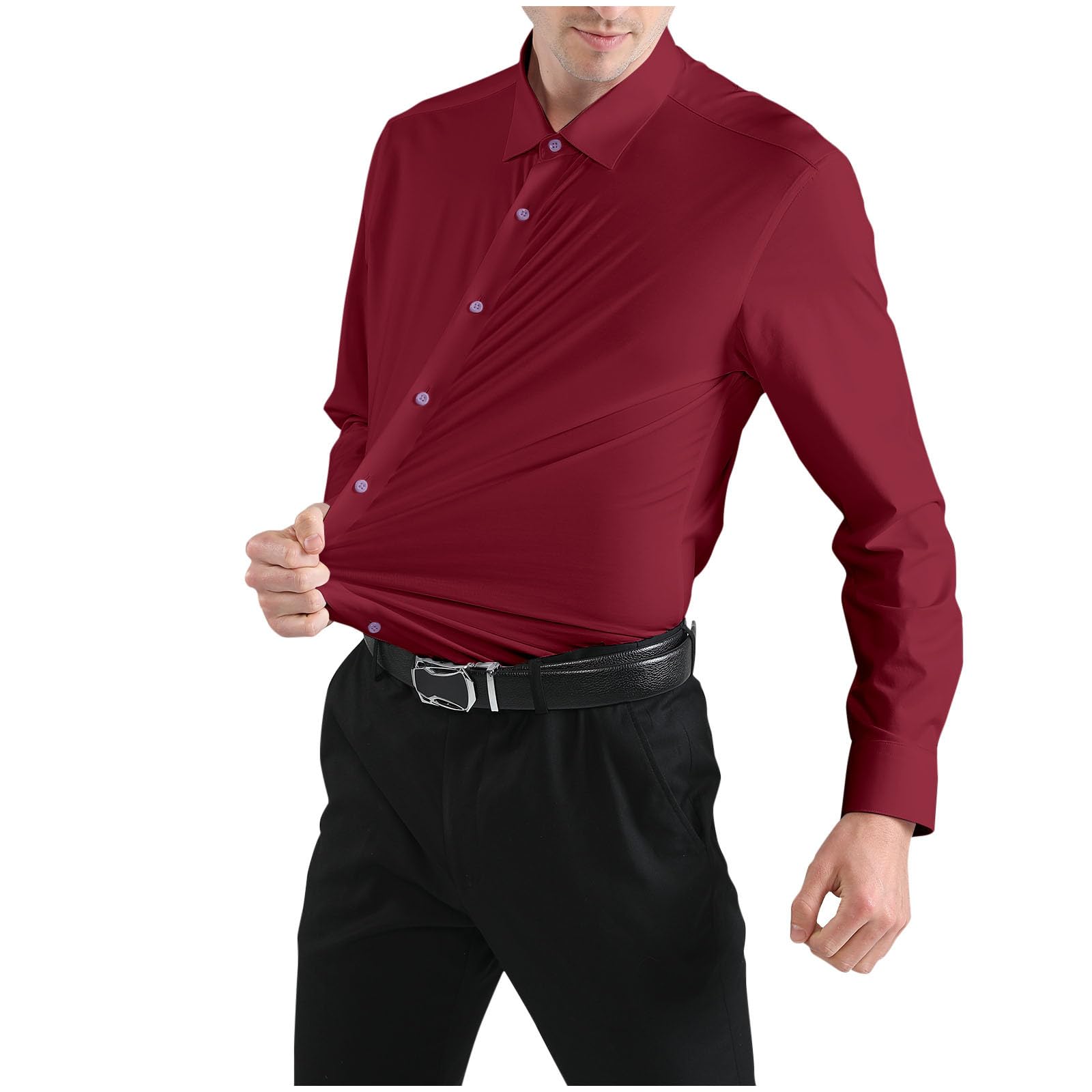 Business Casual Dress Shirts for Men Professional Long Sleeve Blouse Loose Button Down Shirt Turn Down Collar Blouse