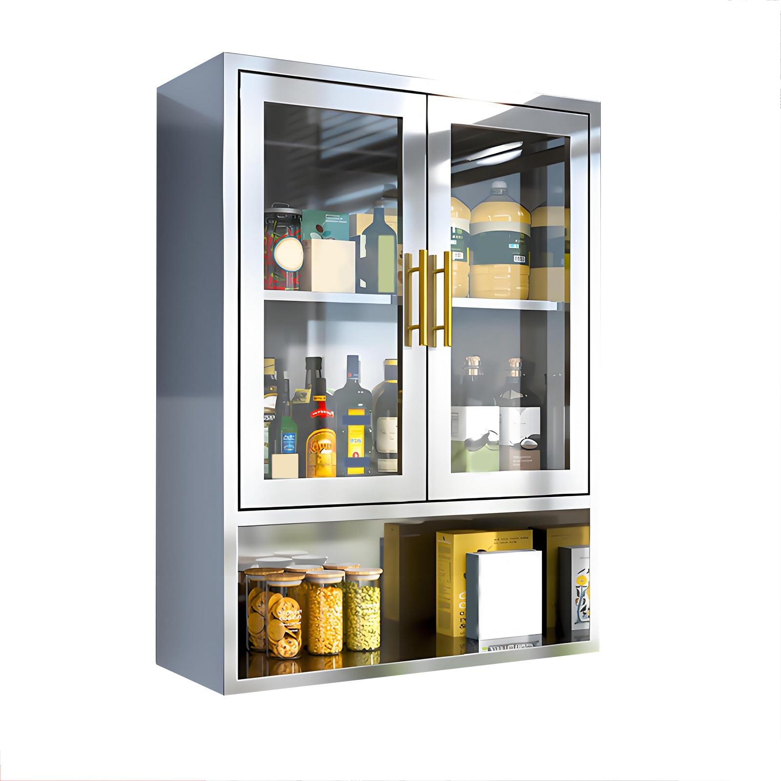 Kitchen Storage Cabinets Thickened Stainless Steel Cabinet Storage Cabinet with Doors and Shelves Suitable for Various Spaces Such as Kitchens Bathrooms Balconies(60 * 32 * 80cm)