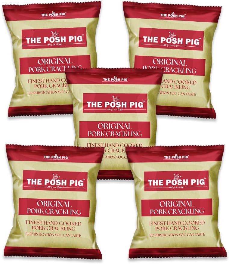 The Posh Pig Double Hand Cooked Premium Pork Crackling (5x40g Packets) High Protein, Low Carb (Salted)