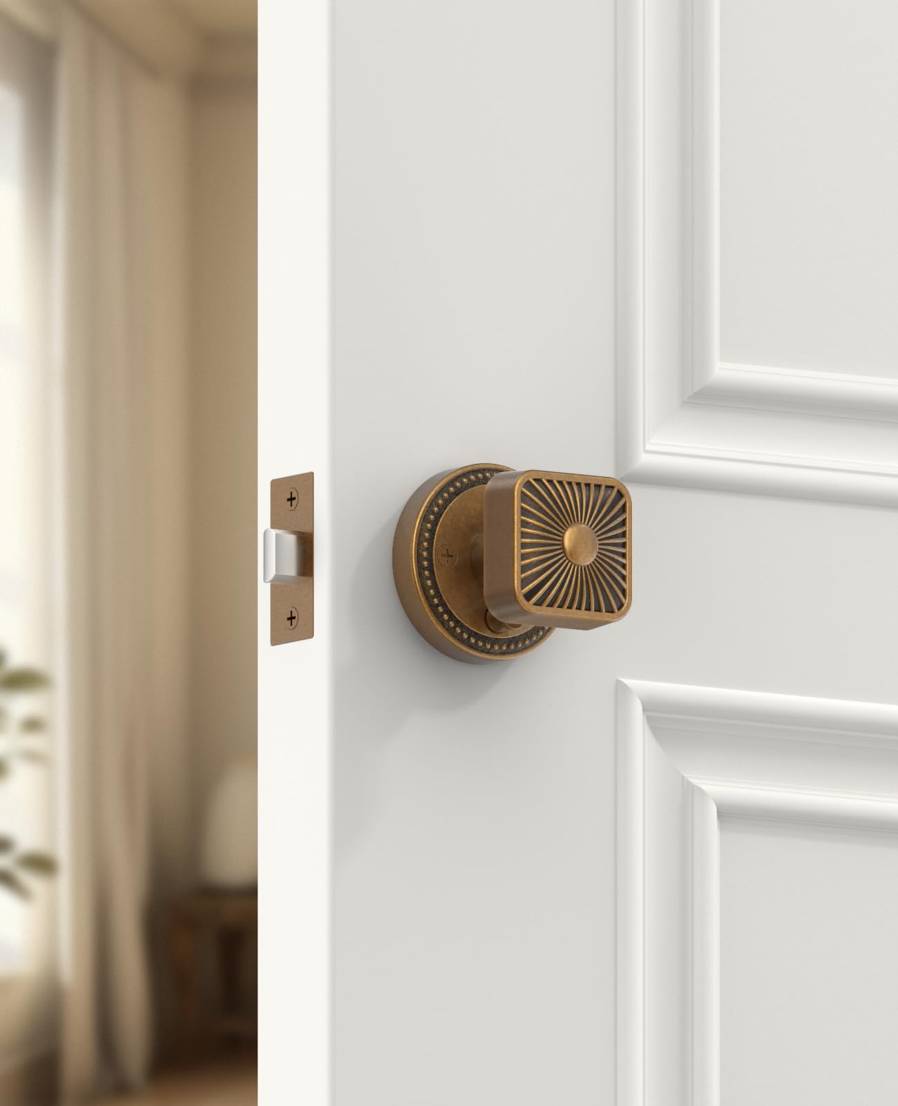 Antique Brass Door Knobs with Lock - 4 Pack -4