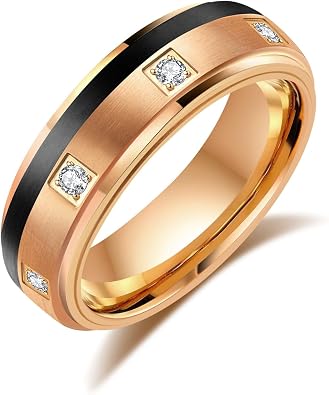 LerchPhi Matching 6mm & 8mm Tungsten Carbide Bands, His and Hers Wedding Ring Sets, Clear and Black CZ Stones Pave, Custom Engraveable
