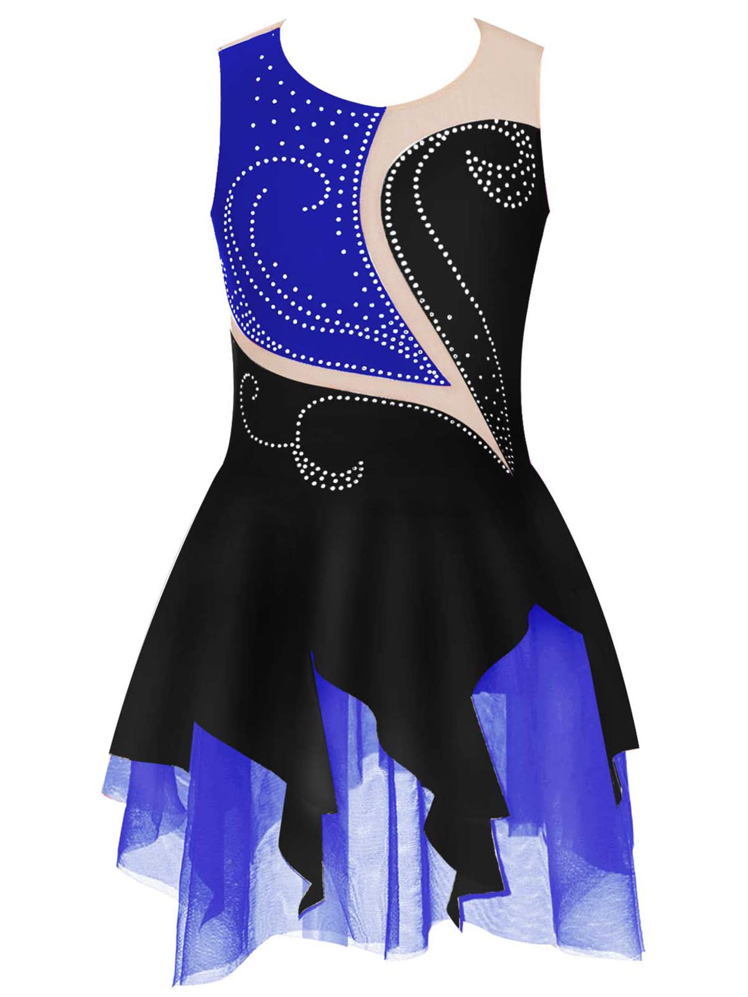 IEFIEL Vestido de Patinaje Artístico para Niña Maillot Ballet con Falda Malla de Gimnasia Rítmica sin Mangas con Lentejuelas Brillantes Vestido de Danza Lírica — view 32
