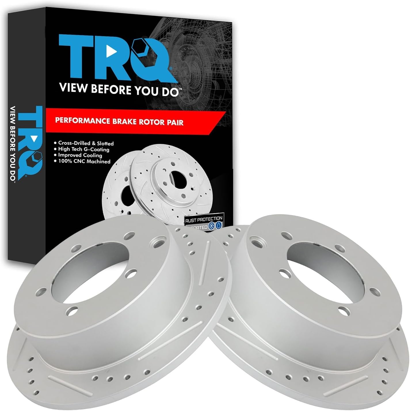 TRQ Performance Brake Rotor Drilled Slotted Rear Coated Pair for Mitsubishi