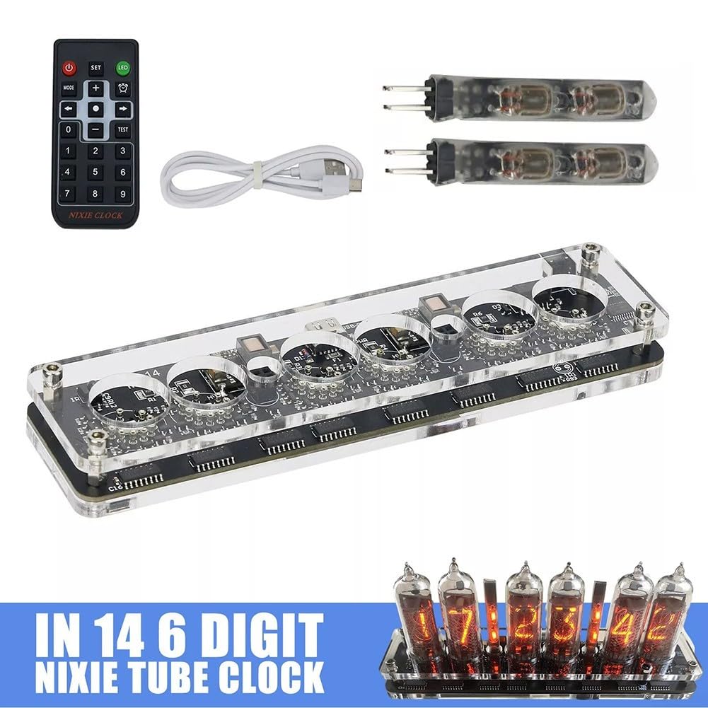 Yuanpgky IN-14 Nixie Tube Digitaluhr DIY Kit mit LED Hintergrundbeleuchtung und USB-C Power für Fernbedienung Betrieb