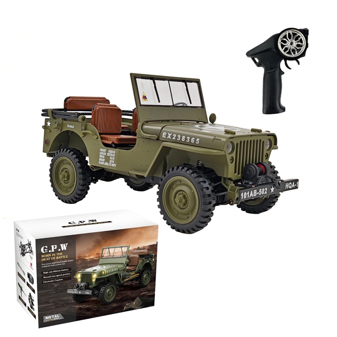 Kidaromo RC Car Off-Road Truck, 1/14 Willys RC Military Off-Road Truck with Sound & Lights, Dual-Speed, Strong Motor & Anti-Skid Tires, 2.4G 4WD Crawler Vehicle, Gift for Model Car Lovers-RTR
