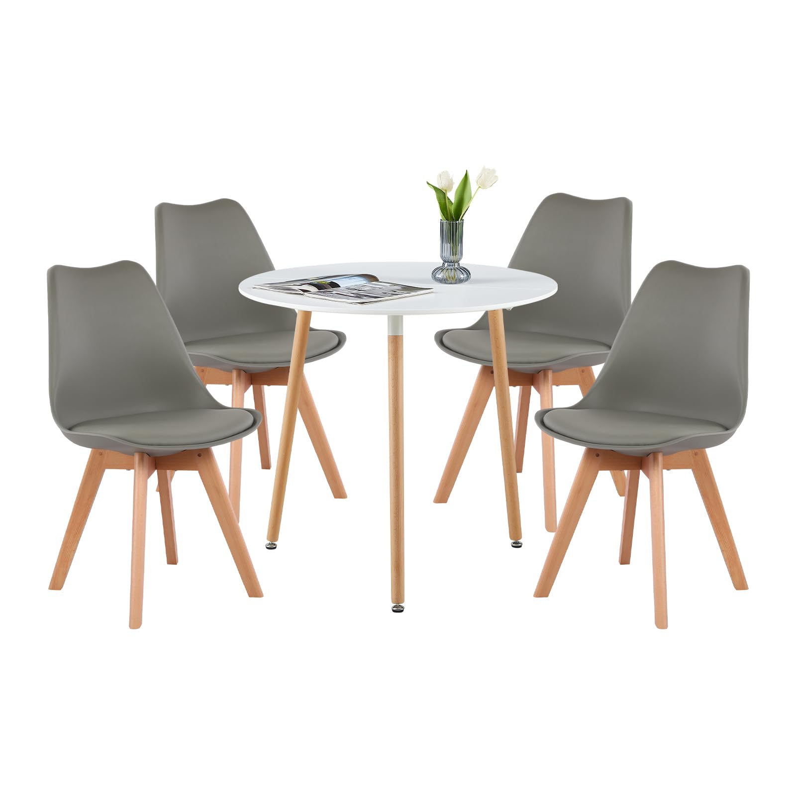 Ensemble de Salle à Manger Ronde Table et 4 Chaises Blanche