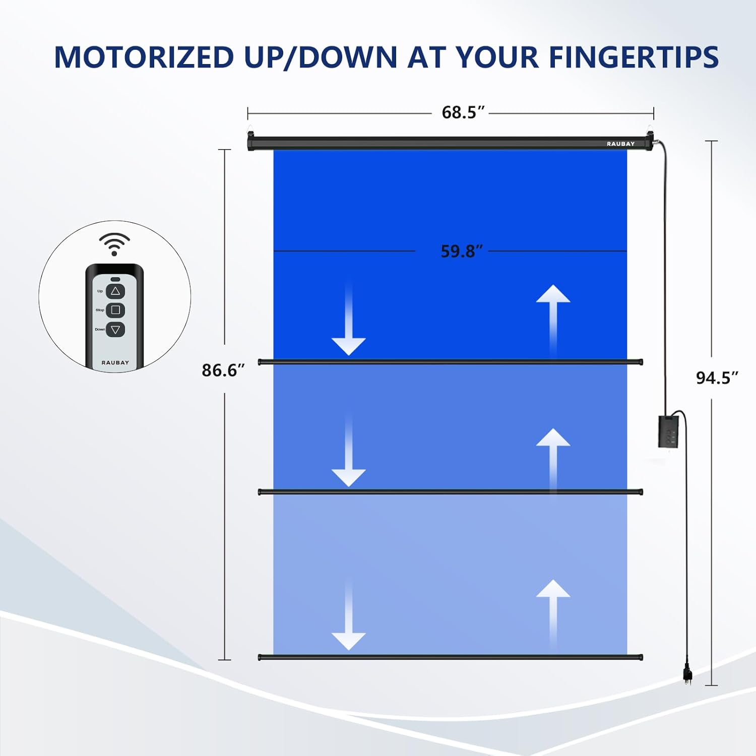 RAUBAY Motorized Pull Down Blue Screen - 59.8" x 86.6" Collapsible Wall-Mount Background for Professional Video Production, Chroma Key Backdrop for YouTube, TikTok, Streaming, Video Conferencing