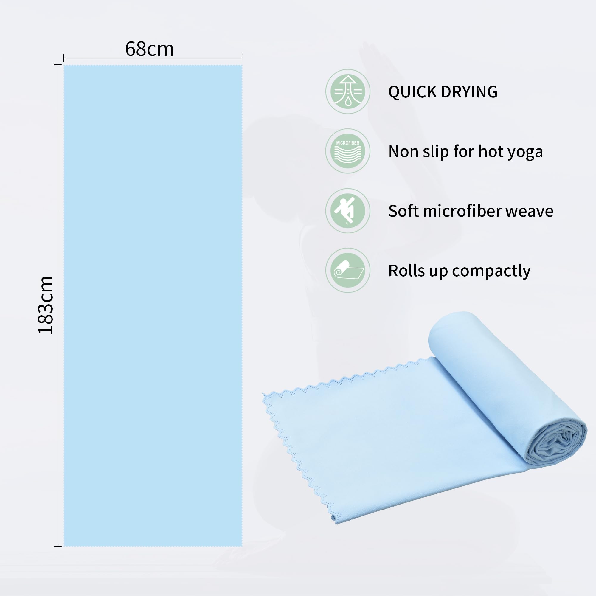 MOONSMILE 2 Pack Hot Yoga Mats - Non Slip, Ultra-Absorbent, Soft Suede Microfiber Towels for Women and Men, Pilates Essentials