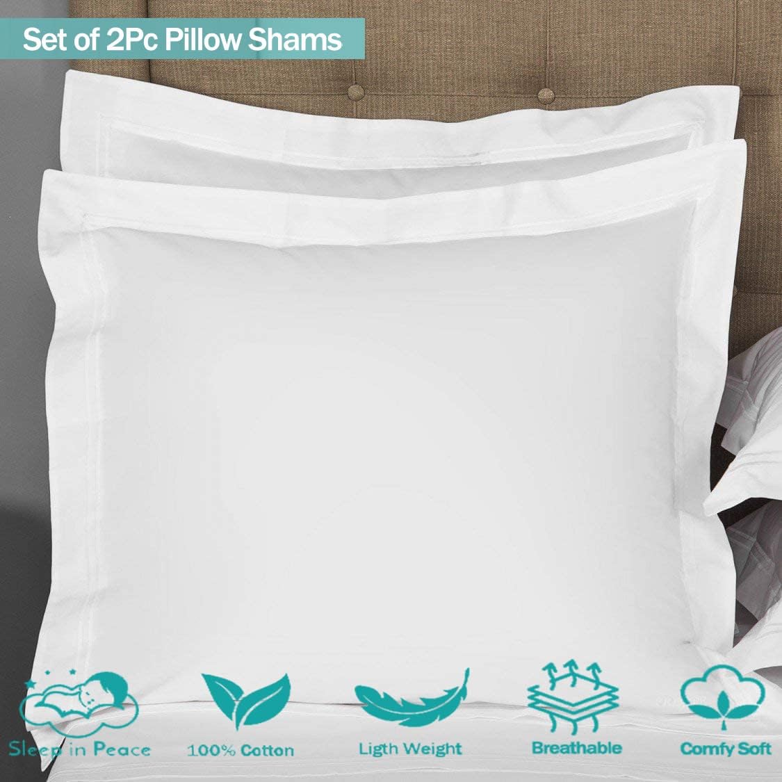 100% Egyptian Cotton Pillowcase, 26x26 Inches, Pillow Shams for Bedroom, Hotel, Home Decor Soft and Breathable, Stitch Wrinkle Free Cushion Throw Pillow Cover (White, European, 2 Piece)