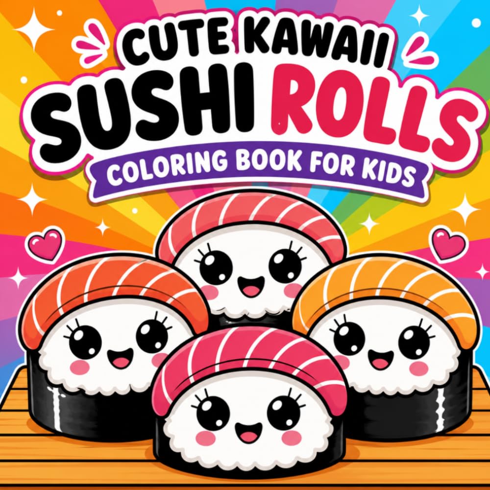 Kawaii Coloring Book for Kids: Fun and Easy Cute Sushi Characters for Boys and Girls | Adorable Kawaii Food Designs with Bold Simple Pages for Relaxing Creative Coloring