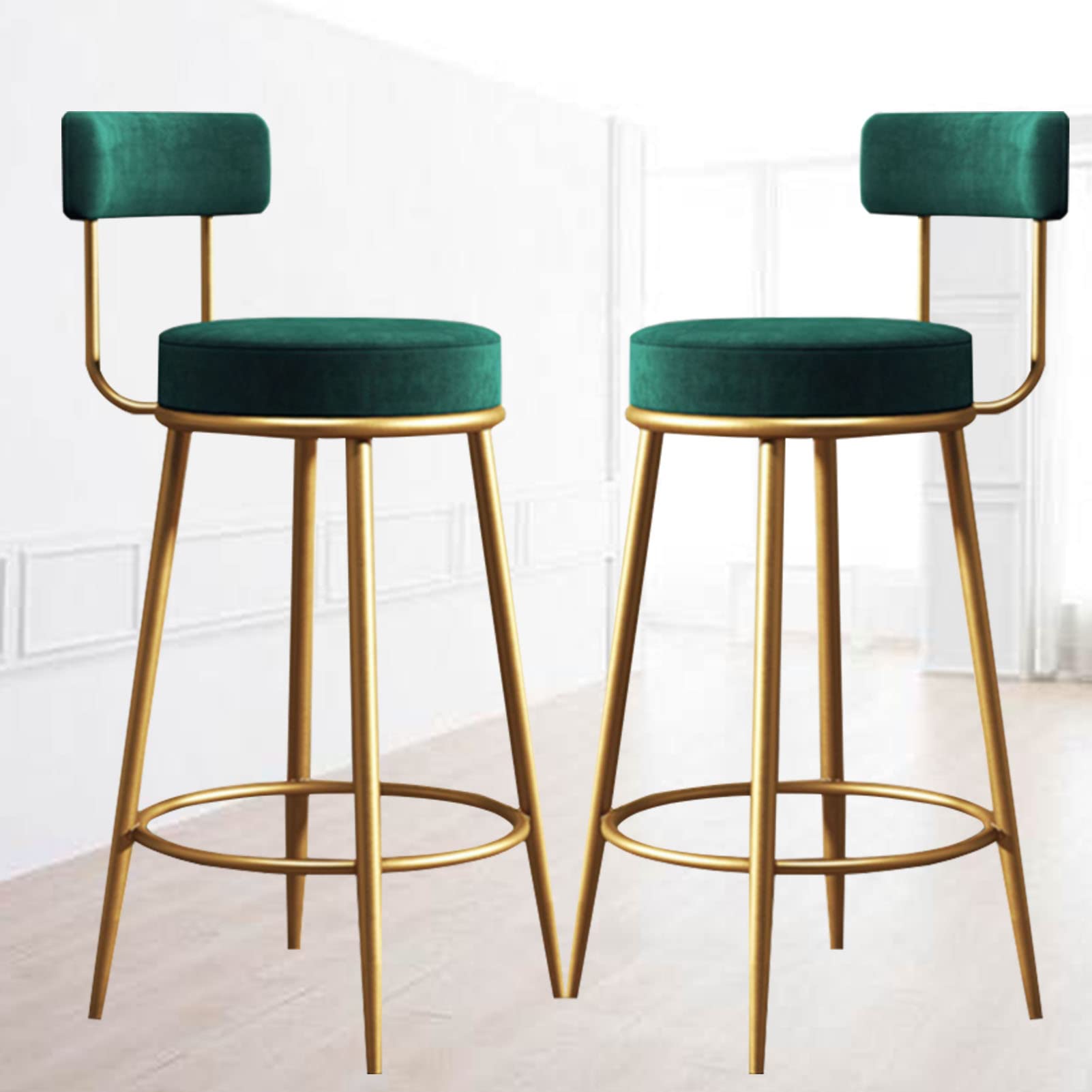 Chaises de bar en velours vert (lot de 2) tabourets de bar ergonomiques pour îlot cuisine