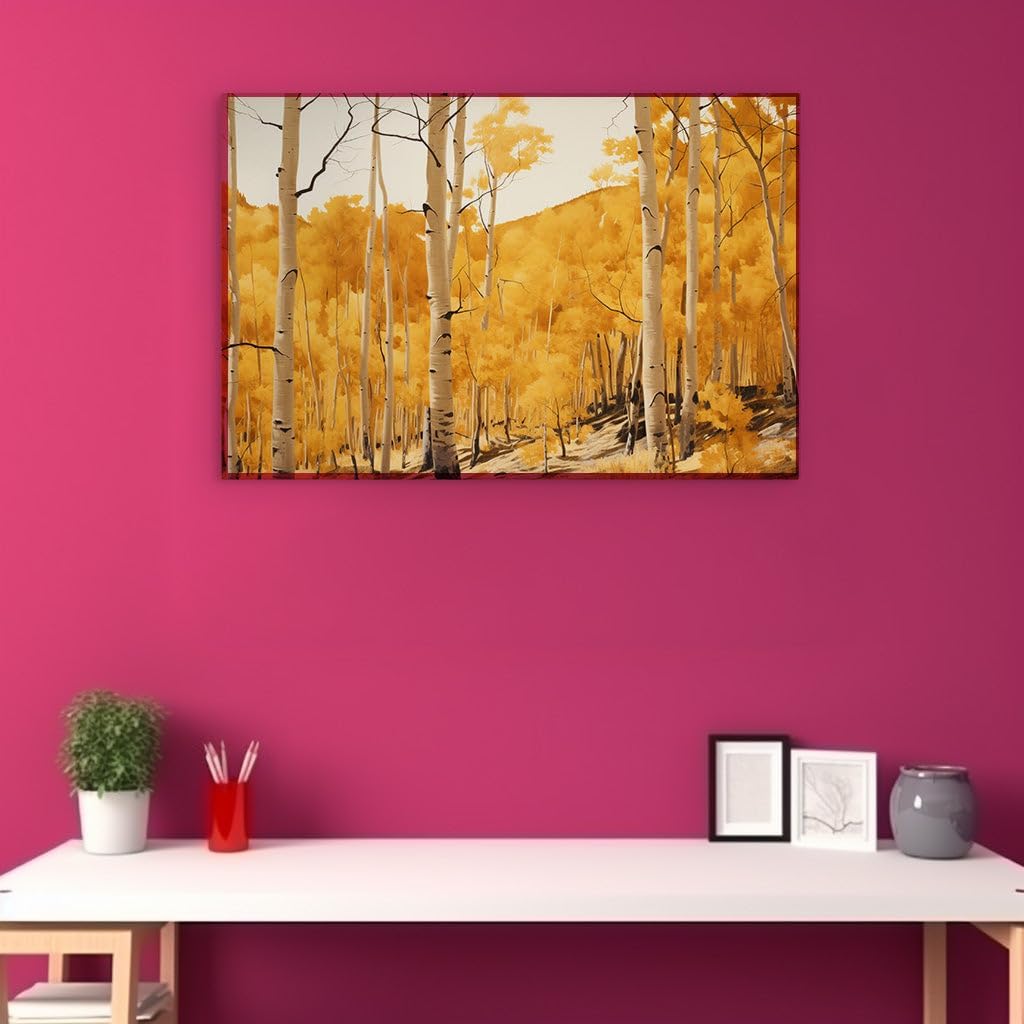 Canvas for Living room. Autumn�s Embrace: A Journey Through the Vibrant Aspens and Birches, 27 x 18 inch Canvas Wall Art - Contemporary Masterpieces - Modern Home Decor - 69x46 cm (27x18 inch)