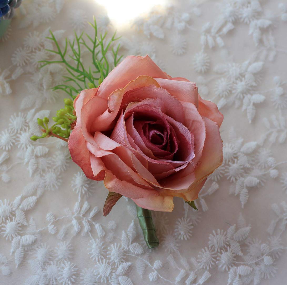 ChicChic Artificial Rose Flower Boutonniere Corsage Set for Men Wedding Handmade Floral Silk Fabric for Grooms Groomsmen Bridal Bridesmaids Prom Party Wedding Décor