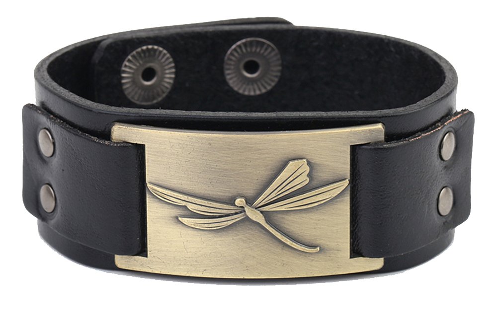 Lemegeton Vintage Victorian Dragonfly Leather Cuff Bracelet Women Men Jewelry