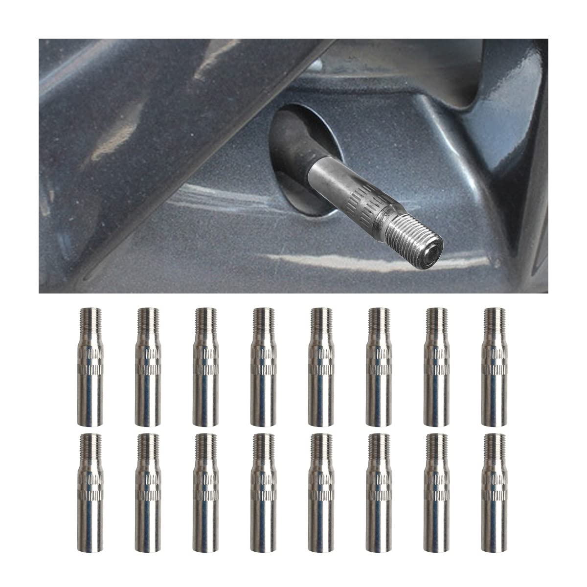 zipelo 16 Pcs Double Seal Flow Through Valve Stem Tire Caps, Auto Universal Inflate Tire Valve Covers, Metal Air Valve Lids Fit for High Pressure Truck, Car, RV, Semi Bus Tires (Long)