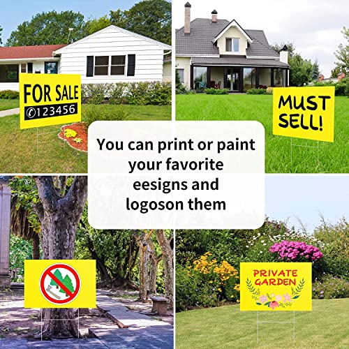2 Pack 17X 13 Inches Yellow Blank Yard Signs - Waterproof Corrugated Plastic Signs, Blank Yard Signs With Stakes For Gardens, Parks, Warnings, Fairs, Commercials, Garage Sale Signs, Advertising #TOP3