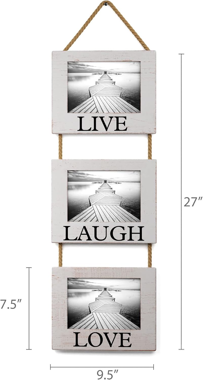 Rustic Picture Frames Collage Wall Decor - Farmhouse Frames for Three 5x7 Photos - Beautiful Farmhouse Wall Decor that Adds a Rustic Touch to Your Home - Perfect for Family Photos and Memories! (Live/Laugh/Love)