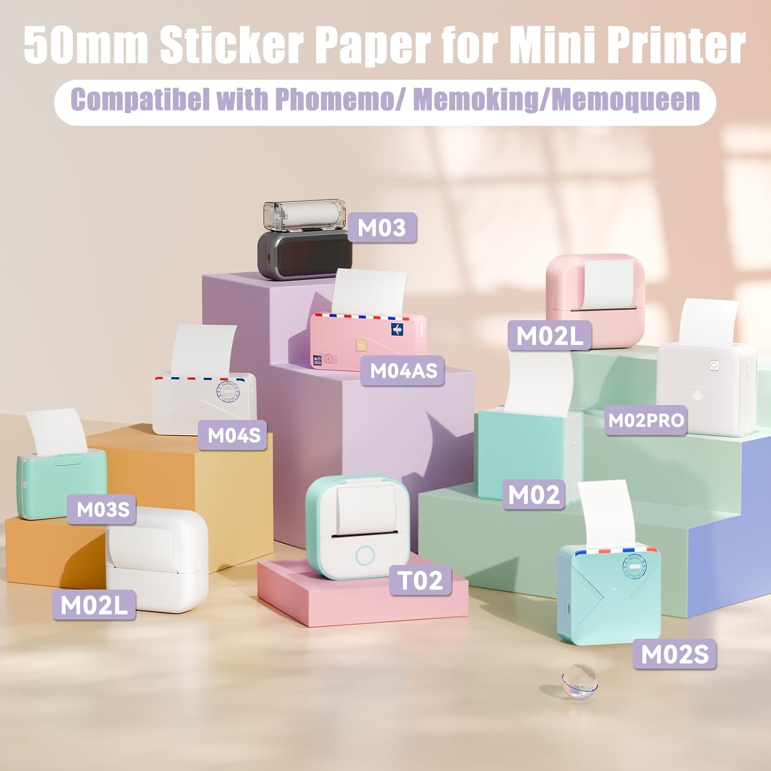 Thermal Sticker Paper Compatible with Phomemo Printer Paper M02/M02 Pro/M02S/P2S/M03/M04S/T02 Mini Sticker Printer- 50mm x 3.5m, 3 Rolls White 2-Year Adhesive Label for Photo,Image,Texts,Notes - Image 7