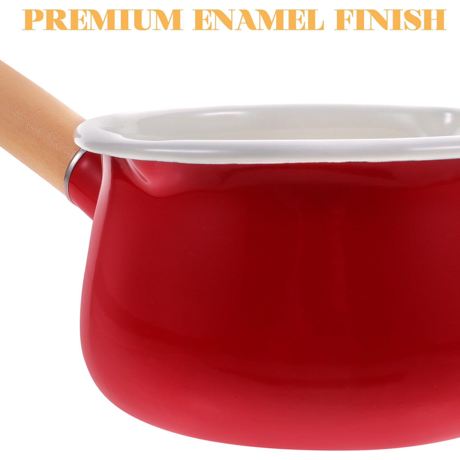 SHINEOFI Pentola Smaltata Piccola Manico in Legno, Resistente alla Ruggine e Antiscivolo, per Salse e Cibo per Ragazzo Ragazza, Pentolino per Latte e Cucina