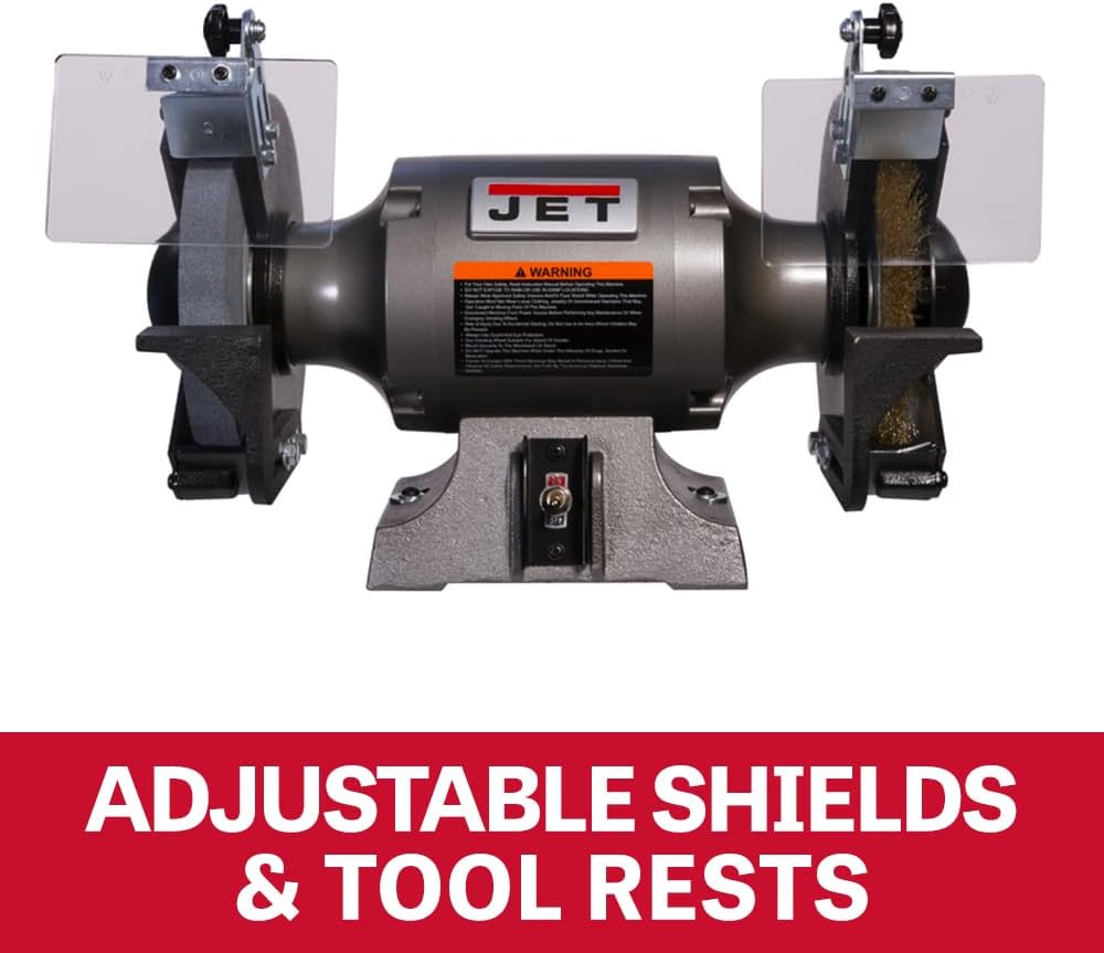 JET 8-Inch Bench Grinder with Wire Wheel, 3450 RPM, 1 HP, 115V 1Ph (JBG-8W)