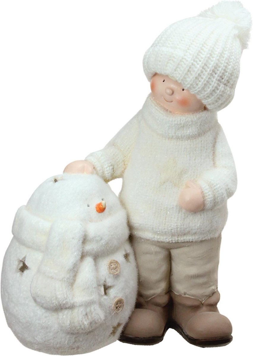 Northlight Snowman with Standing Boy Christmas Tealight Candle Holder - 17.25