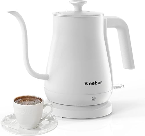 XH-W081-W - Hervidor eléctrico de cuello de cisne, hervidor de té y tetera para verter sobre el café, 100% acero inoxidable, hervidor de agua