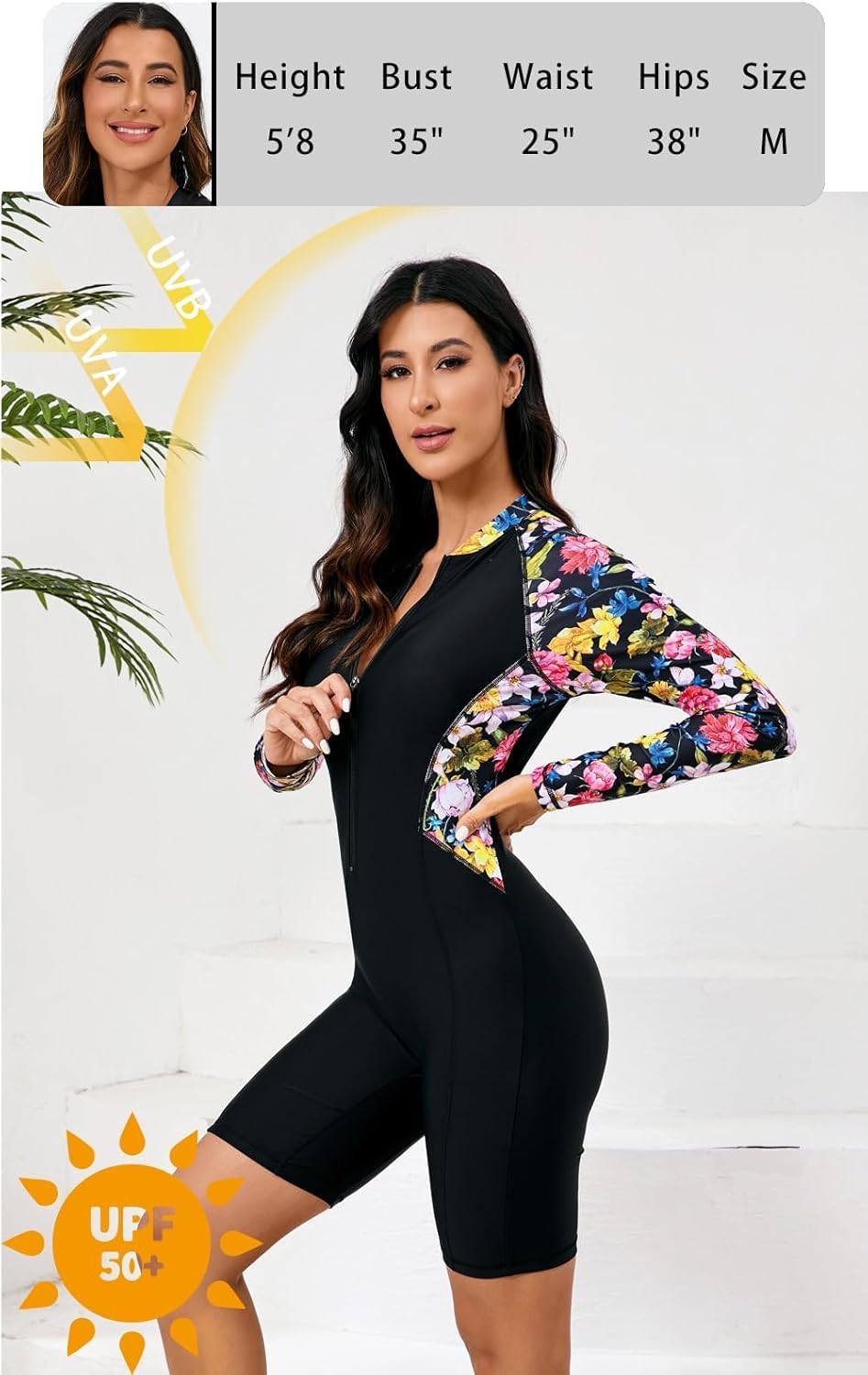 Halcurt Women's Boyleg One Piece Rash Guard with Built in Bra Zip Front UPF50+ Long Sleeve Full Body Surfing Swimsuit - Image 4