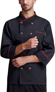 Chef Coat Men Women Unisex Long Sleeve Chef Cook Jacket, Men Women Kitchen Catering Kitchen Cozinha Work Clothes, Pastry Restaurant Waiter Uniform Shirt (Color : Black, Size : D(2XL))