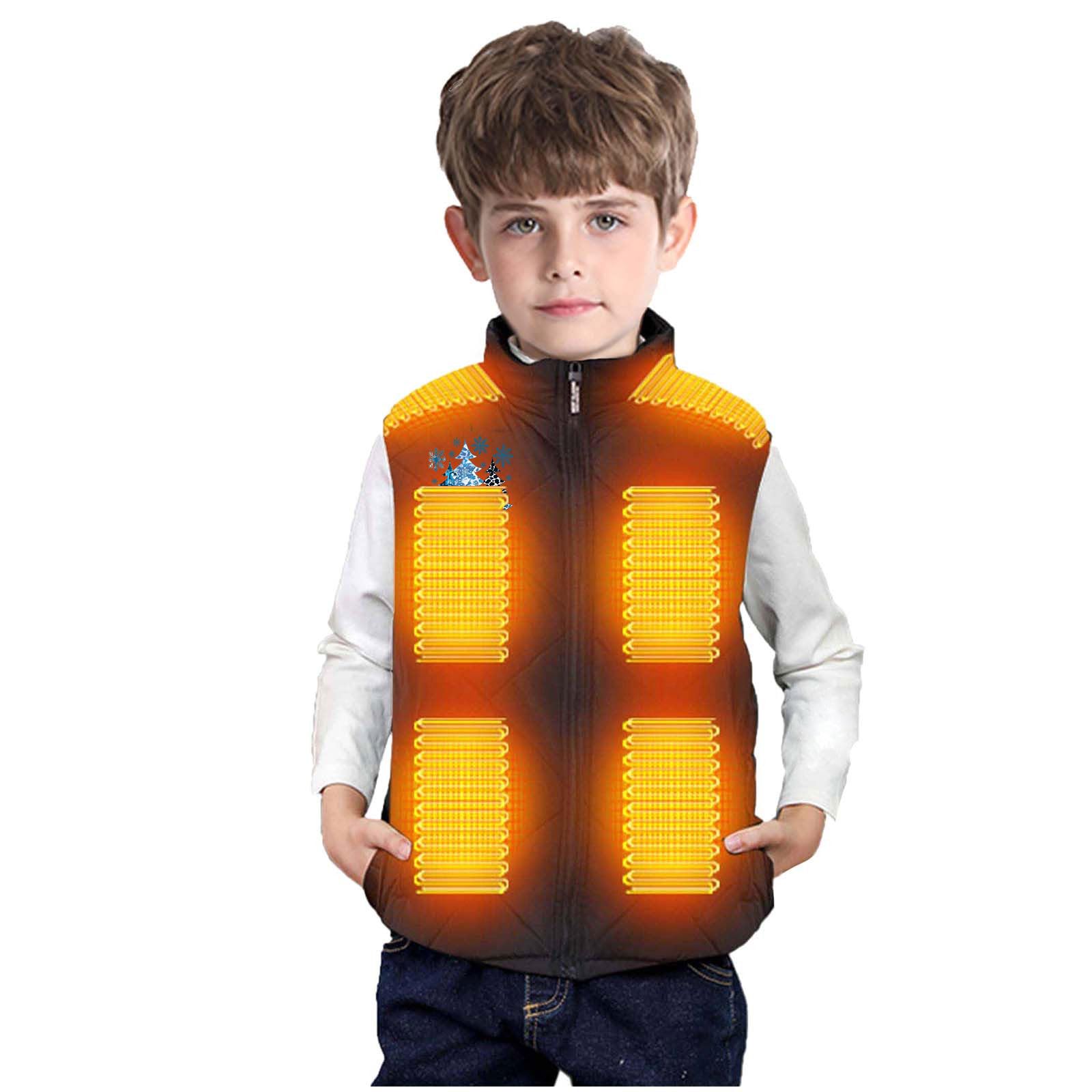 Gilet Chauffant pour Enfants Veste Chauffante Electrique Garçons Filles USB avec 13 Zones de Chauffage Blouson Chauffant Enfant Veste Chauffante Doudoune imprimé Vêtements Chauffants Lavable