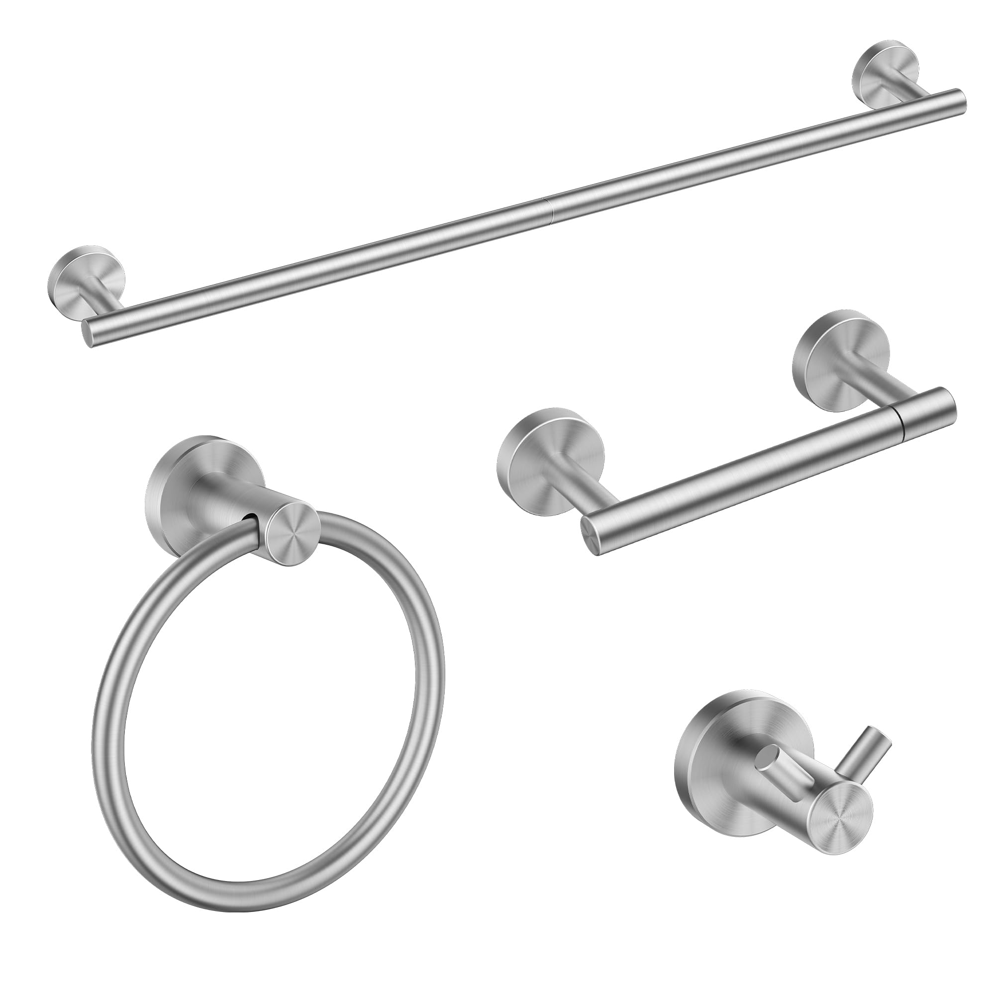 FORIOUS Bathroom Hardware Accessories Set, SUS304 Stainless Steel Towel Bar Set, Modern Towel Racks Holder for Bathroom, Toilet Paper Holder Wall Mounted 4 Pieces(24" Bar, Stainless Steel)