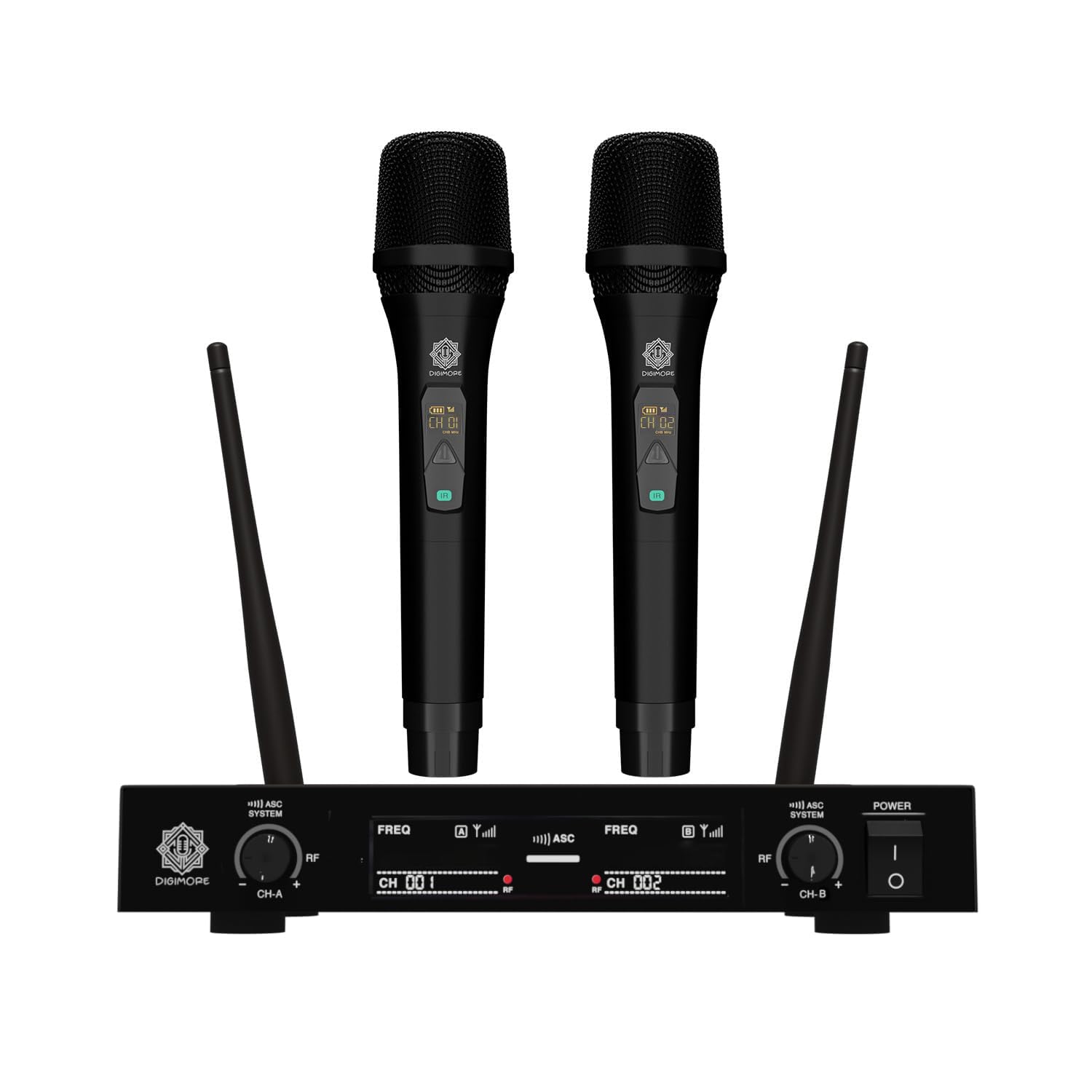 DIGIMORE D-310 Dual UHF Wireless Microphone System | 60 Channels | 500ft Range | Metal Body | Cardioid Pickup | UHF Connectivity | 6.35mm Output | for Singing, Live Events, Church, DJ & Karaoke