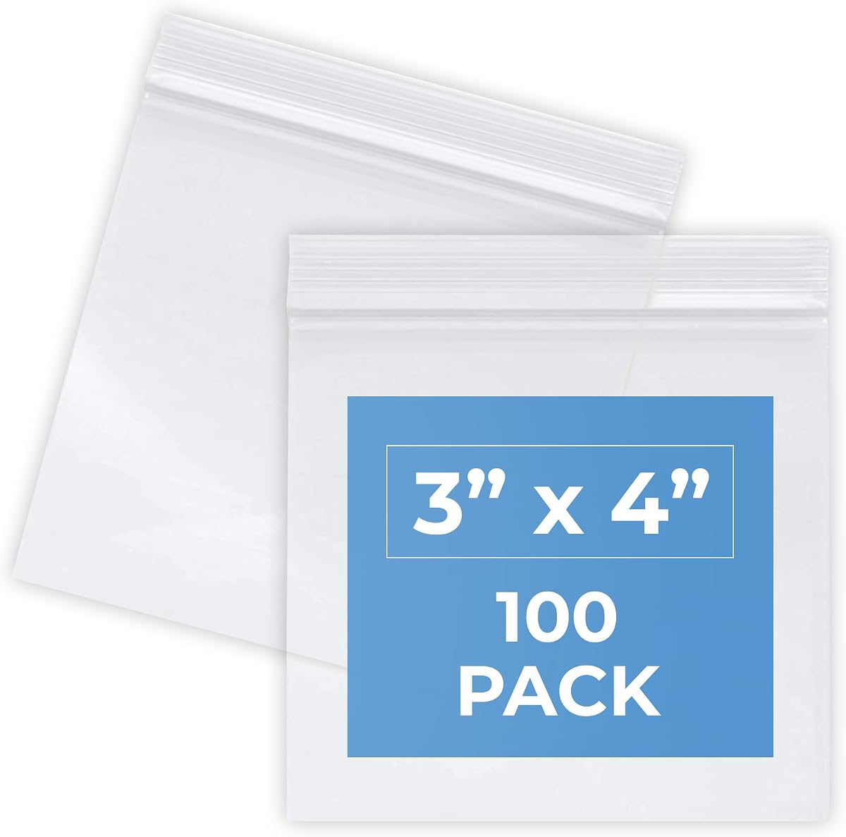 Clear Plastic Zipper Storage Bags, 2 Mil Thick, Small Size, Pack of 100 (3" x 4")