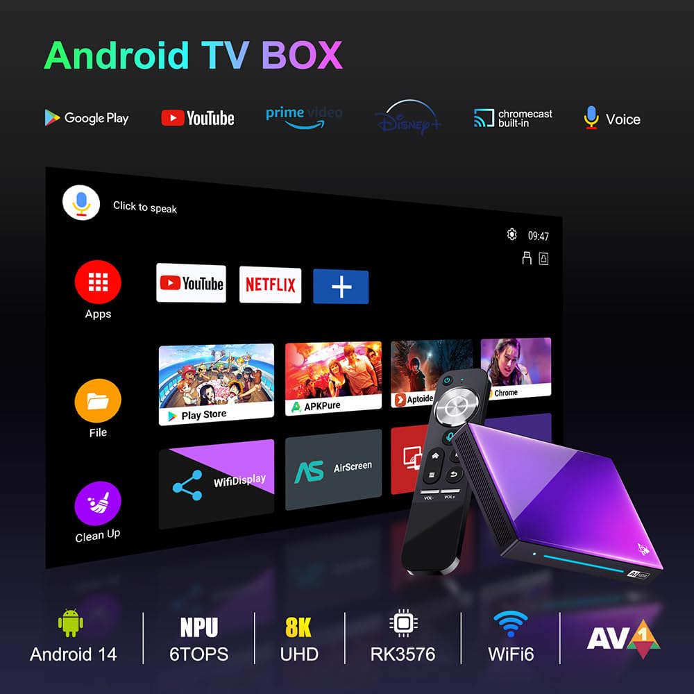 H96 Max M9 Android 14.0 TV Box 64 Bit 8 GB RAM 128 GB Rom RK3576 Octa-Core Arm 100/1000M Ethernet Wifi6 Dual-WiFi 2.4G/5G 8K BT5.X USB3.0,8gb+128gb