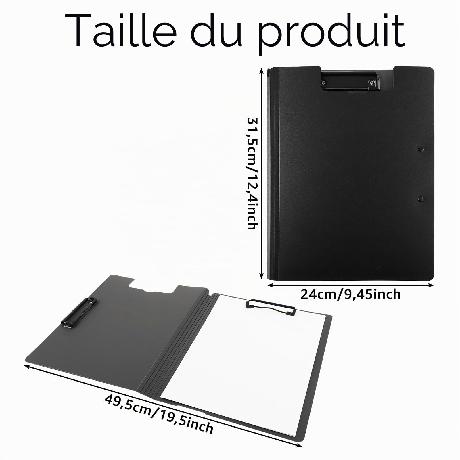 YAYODS Lot de 8 Porte-bloc A4 avec Couvercle - Clipboard Pliable à 360° avec Double Clip - Chemise à Rabat Rigide en PP Imperméable pour Bureau, École, Restaurant et Infirmière - Noir