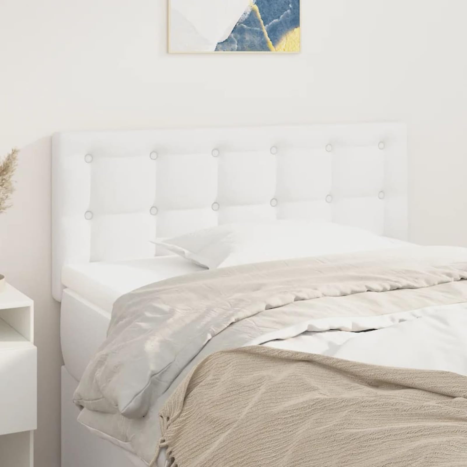 Gecheer Testiera Bianca in Similpelle, Spalliera Imbottita con Design Bottoni, Gambe in Legno Robuste e Stabili, 80x5x78/88 cm per Letto Singolo o Matrimoniale