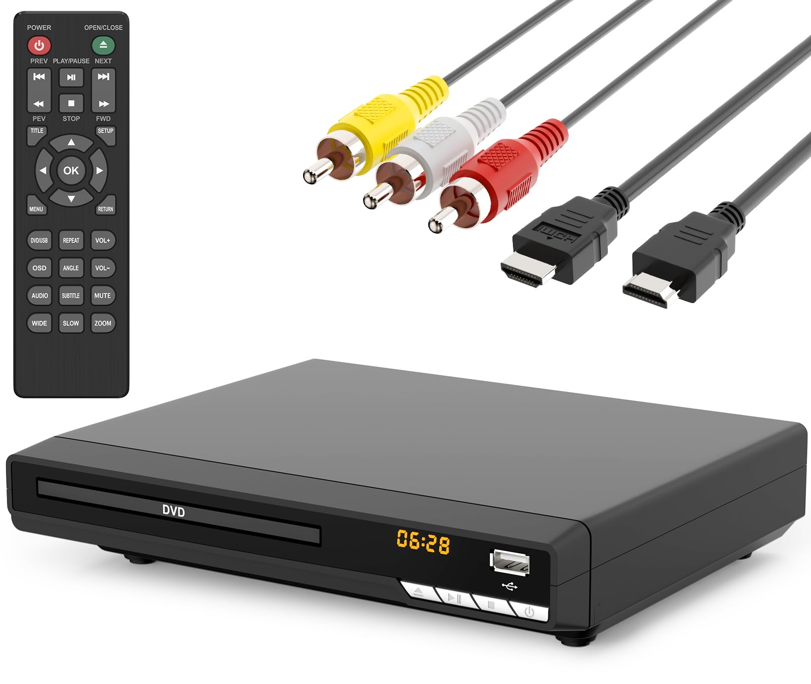 Reproductores de DVD para TV con HDMI, reproduce todas las regiones y formatos, reproductores de CD para el hogar, compatible con video/CD/DVD/VCD/JPEG/USB, control remoto, cables HDMI y RCA incluidos