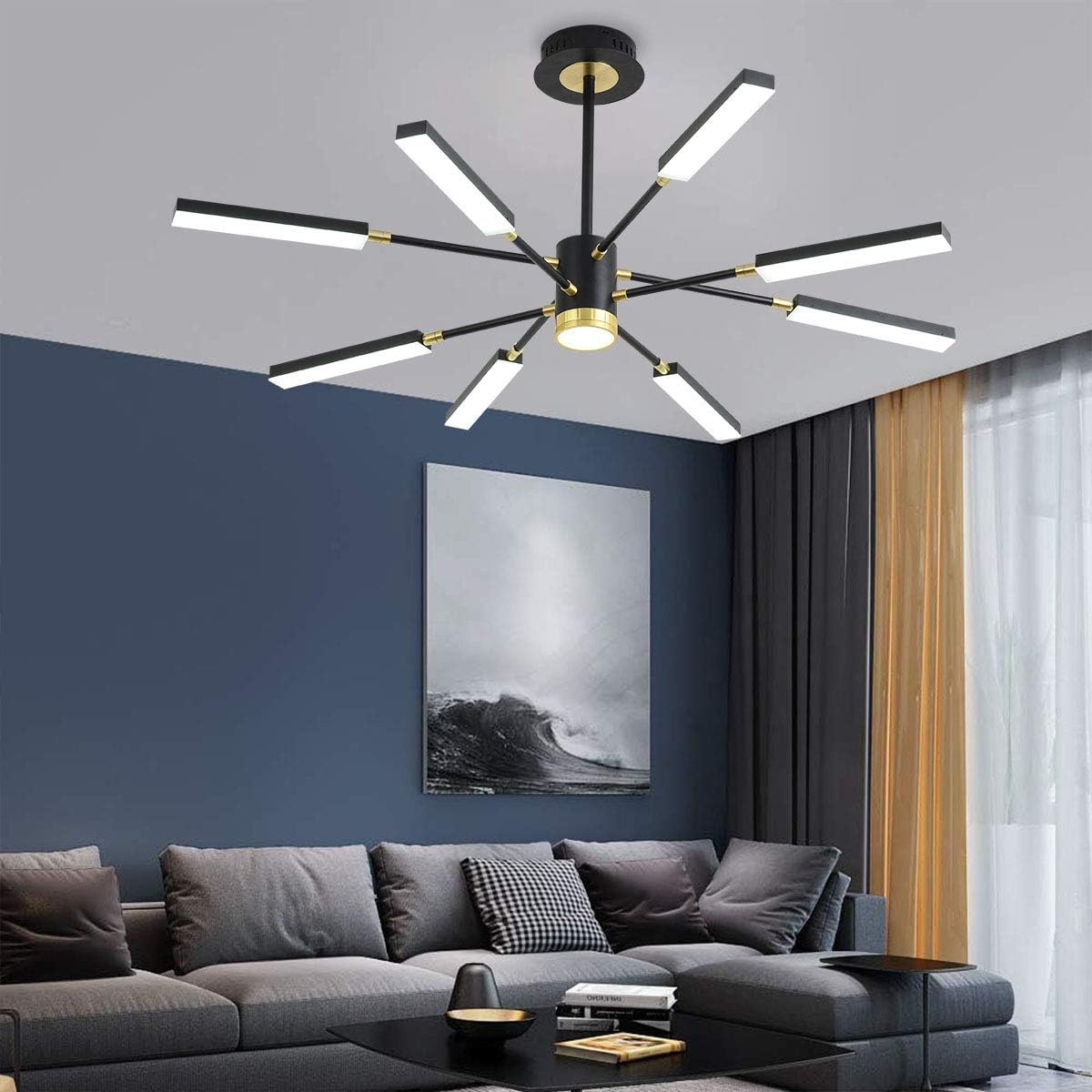 Get Special Price Sputnik Chandeliers,Garwarm 8-Lights Modern LED Chandelier, Pendant Lighting Fixture for Bedroom Livingroom Dinning Room,Black+Gold,6500K
