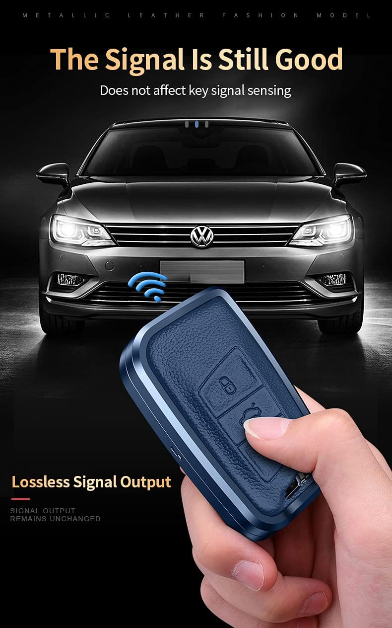 SANRILY 1pcs Metal Leather Key Fob Cover for Volkswagen Jetta Tiguan MK2 Passat B8 B7 CC Skoda Superb A7 Keyless Keychain Holder Full Protection Key Case Shell Brown