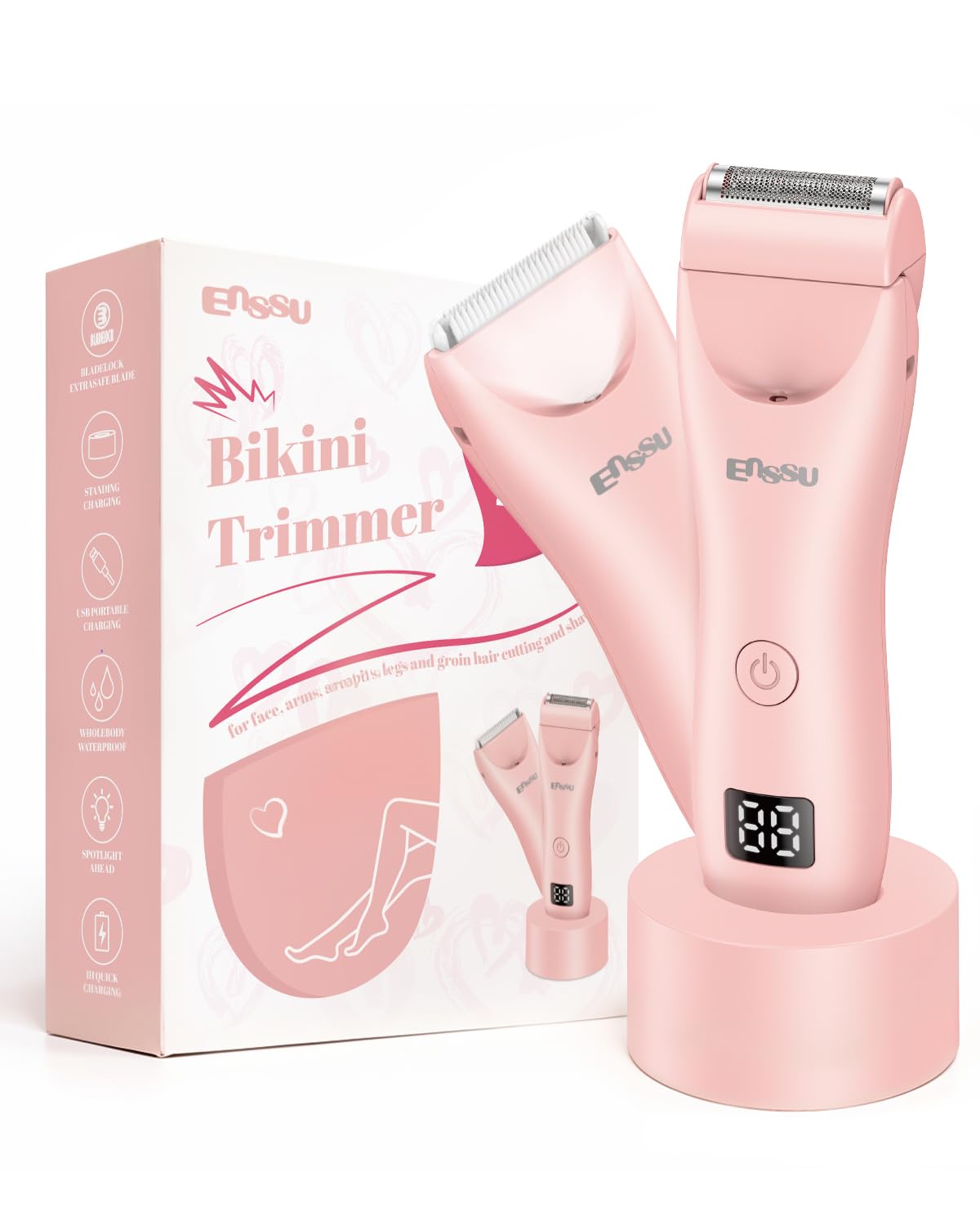 2 in 1 Bikini Trimmer Body Pubic Hair Trimmer for Women with LED Light