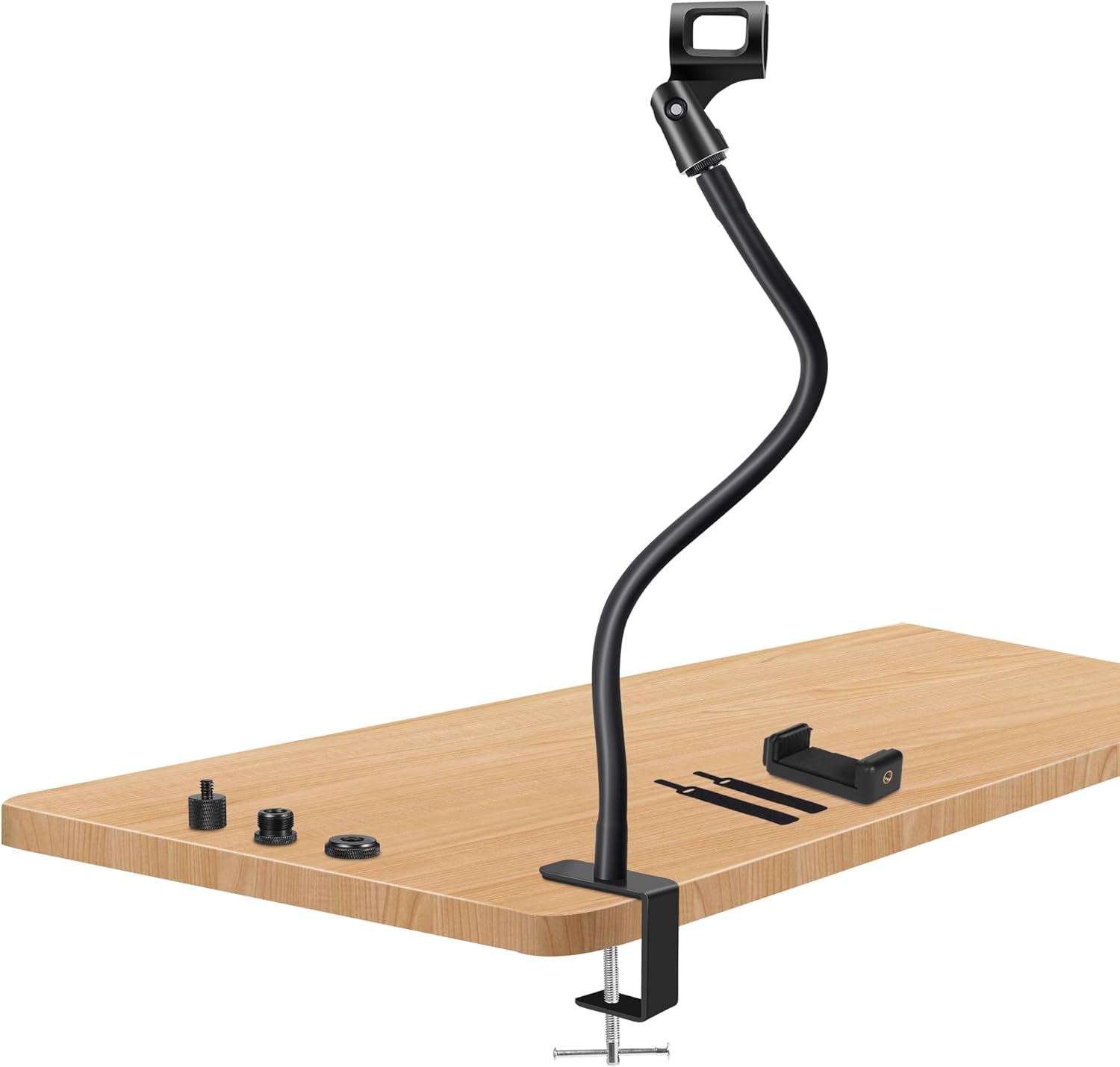 Microphone Arm Stand Long 20.5” Sturdy Gooseneck Mic Stand Adjustable Microphone Arm Stand Microphone Holder Flexible Stand Black Podium Compact Mic Arm for Desk Traveling