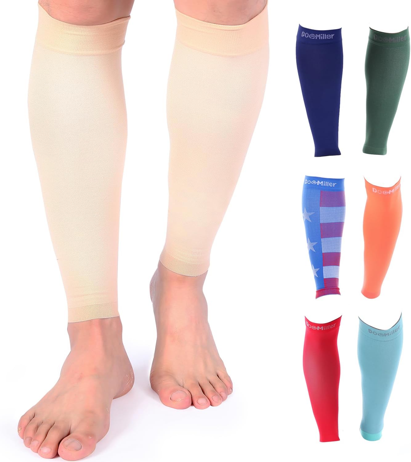 Doc Miller Compression Calf Sleeve for Men & Women – 20-30mmHg Graduated Support for Running, Shin Splints, Calf Strain – Knee High, Small to 6XL Plus Size