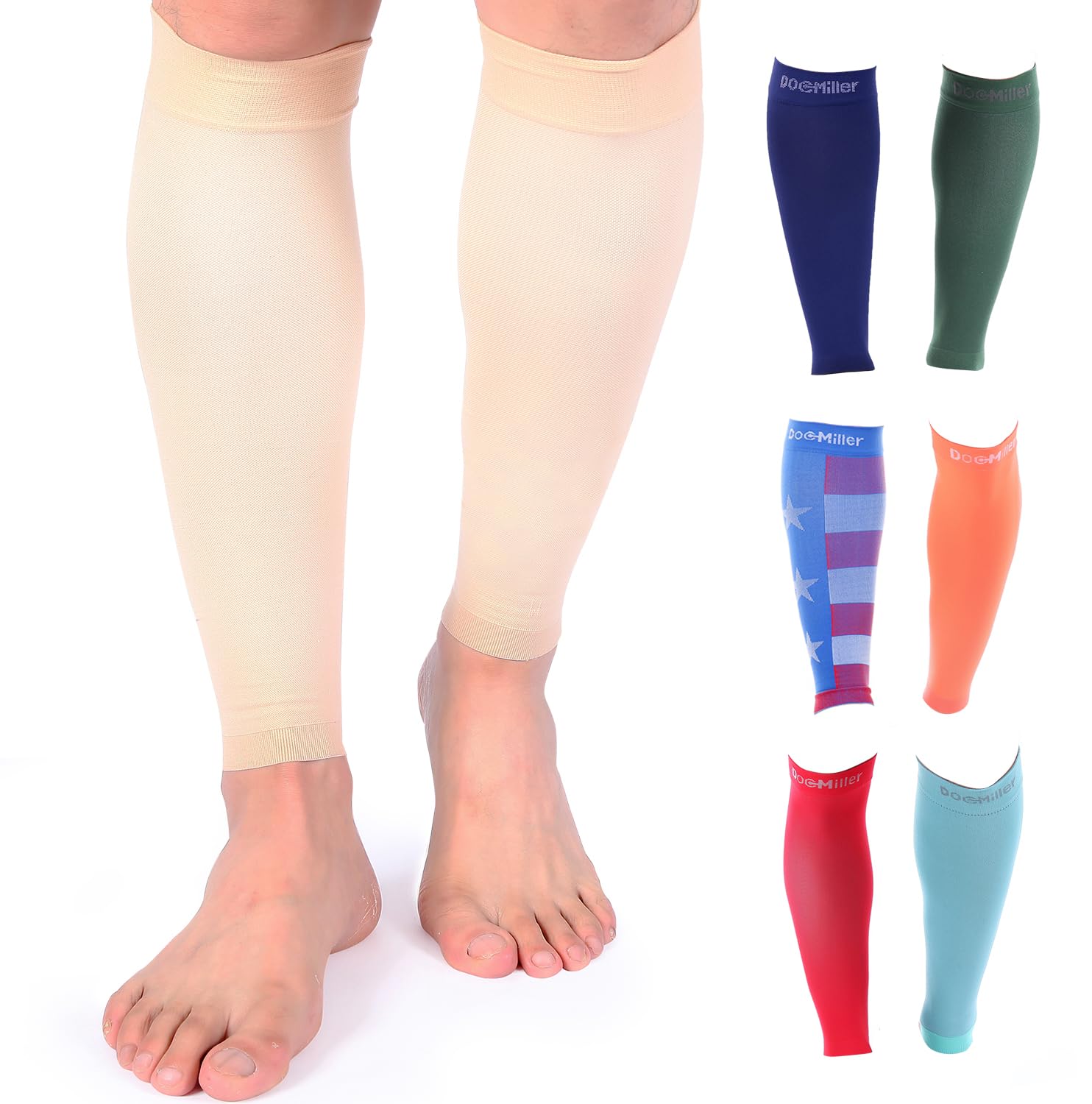 Doc Miller Compression Calf Sleeve for Men & Women – 20-30mmHg Graduated Support for Running, Shin Splints, Calf Strain – Knee High, Small to 6XL Plus
