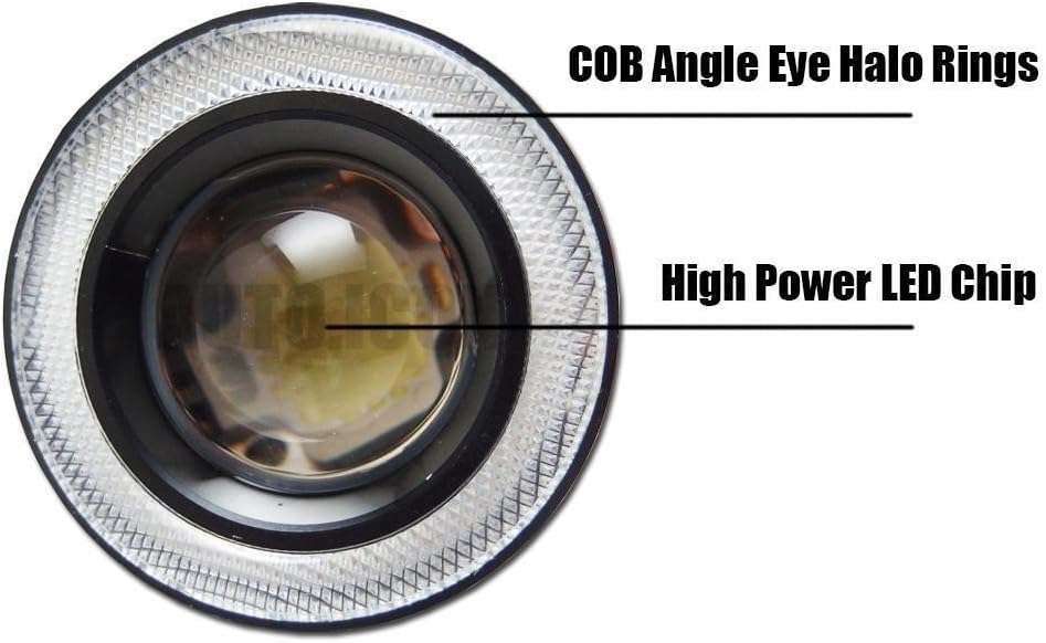 2pcs High Power 3 inch Projector Universal LED Fog Light Blue COB Halo Angel Eye Rings